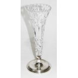 A cut glass trumpet vase with hallmarked silver base, height 27.5cm.