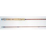 A vintage Hardy JJH Triumph Palakona 8'9" two piece split cane fly fishing rod, #6 weight. Good
