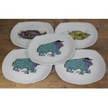 A set of five Washington Pottery Aquarius/Beefeater plates.