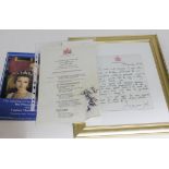 The marriage of Princess Anne with Captain Mark Phillips, wedding itinerary, framed letter of