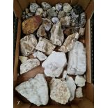 A collection of various minerals, rocks to include fluorite etc.