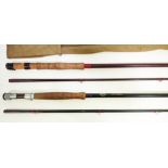 A vintage 10' Sue Burgess Copperhead two piece carbon fly fishing rod and another 9'7" two piece