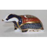 A Royal Crown Derby Collectors Guild Moonlight Badger paperweight with gold stopper. Condition -