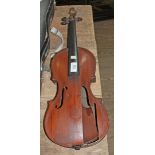 19th century violin, one piece back, 360mm, as found.