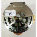 A Marco Cortesi 4 1/4" centrpin reel, loaded with line. Good condition, some light signs of use/
