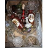 A box of assorted glass including a pair of Bohemian gilt portrait vases, a Persian glass vase, a