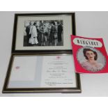 A framed invitation letter from Princess Margaret together with a framed photograph of the event and