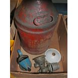 A Batoyle Huddersfield blue oil pourer and 2 other oil cans.