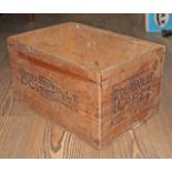 A vintage Cadbury's small wooden box advertising Bournville cocoa.