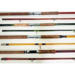 Four vintage sea fishing rods including 11 1/2' Davenport & Fordham Surflite 'The Clive Gammon