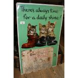 A 1950s original tin sign advertising cherry blossom with three kittens pictorial and a danger no