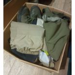 A box containing 4 pairs of waders including Vision and Airflo waders.