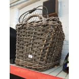 Large wicker basket and 2 wire baskets.