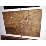 Carved wood effect moulding of the 'Drommedaris' and 'Reijger' ships entering Capetown in 1652, 61cm