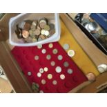 2 full coin collectors trays and tub of coins