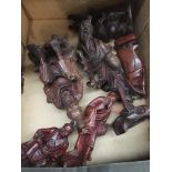 A box of 6 Chinese wooden figures.