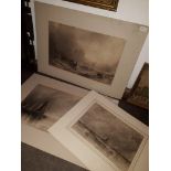 George Sheffield (1839-1892), three charcoal pictures on paper, boats at sea, one signed 'G