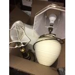 A box containing 2 lamps with their lamp shade.