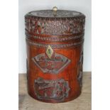 A 19th century Chinese Canton carved bamboo tea caddy, height 17cm. Condition - good, minor wear