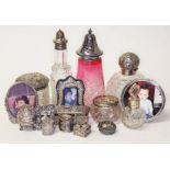 A mixed lot of hallmarked silver and silver plate including an eastern white metal pepperette of egg