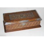 A late 19th century silver mounted carved oak box, the hallmarks for Thomas Prime & Son,