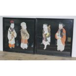 Japanese School, a pair of mixed media pictures depicting figures, unsigned, glazed and framed, 43.