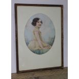 Signed 'Bec Bolton London', young girl, watercolour, oval, 28cm x 37cm, glazed and framed 44cm x