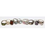 Ten assorted dress rings marked '925', various settings, gross weight 43.44g, size P.
