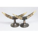 A pair of late Victorian silver and antler tip pen or quill rests, John round & son, Sheffield 1894,