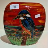 A signed Anita Harris large 'kingfisher' purse vase 19.5cms