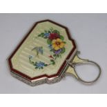 A vintage enamel and silver plated compact, length 8.5cm.