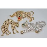 A group of three vintage brooches modelled as panthers, lengths 5cm to 7.5cm.