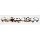 Ten assorted dress rings marked '925', various settings, gross weight 45.15g, size P.