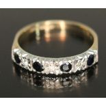 A hallmarked 9ct gold diamond and sapphire ring, gross weight 1.89g, size M.