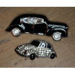 Two Butler & Wilson vintage brooches modelled as cars, length 50mm & 75mm.