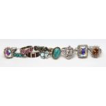 Ten assorted dress rings marked '925', various settings, gross weight 57.57g, size P.