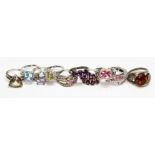 Ten assorted dress rings marked '925', various settings, gross weight 46.01g, size P.