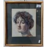 20th century school, watercolour, portrait depicting a girl looking right, 21cm x 24cm, framed and