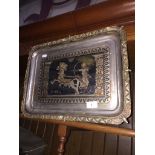 A silver plated inlaid Islamic tray