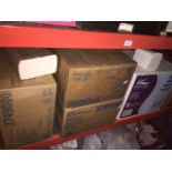 5 boxes of paper hygiene items including toilet rolls and paperhand towels