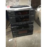 JVC hi-fi system - tuner, twin cassette / CD player with remote. As found