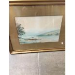 Lake scene, water colour signed