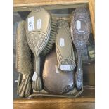 Silver backed mirror and brush and other EPNS Art Nouveau dressing table items