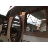2 large pine framed mirrors and a large oval mahogany framed mirror.