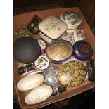 A box of trinket boxes to include papier-mache, cloisonné, etc.