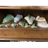 Sylvac parrot wall pocket, two others,set of pottery fish, two birds and a Hummel wall pocket