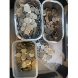 Box of tubs of coins approx. 7KG