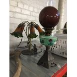 A Victorian oil lamp and another