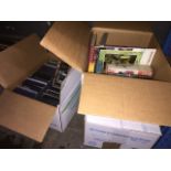 2 boxes of books and 1 box of DVDs