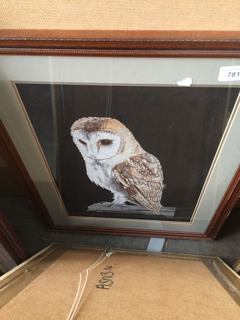 Cross stitch picture of an owl